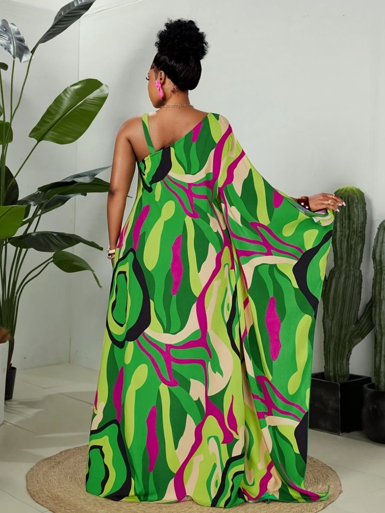 Plus Size Striped Maxi Dress for Women – Off - Shoulder Beach & Resort Style - Free Delivery Worldwide only at Flexi Africa