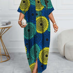 Plus Size Women’s African Wax Print Maxi Dress – A - Line Fitted Gown with Short Sleeves - Free Delivery Worldwide only at Flexi Africa
