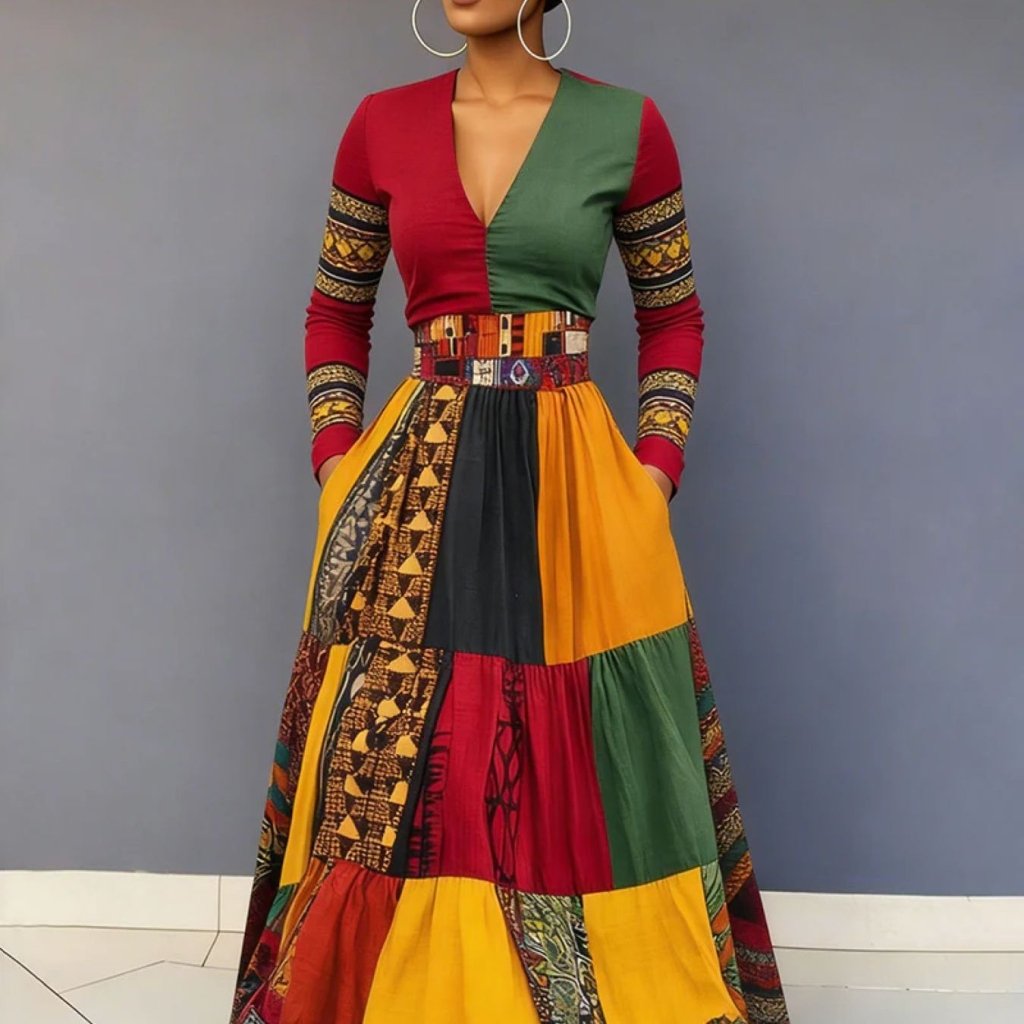 Plus Size Women’s Hooded V - Neck Maxi Dress – African - Inspired Boho Style with Long Sleeves & Flowy A - Line Skirt - Free Delivery Worldwide only at Flexi Africa