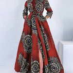 Plus Size Women’s Long - Sleeve A - Line Dress – Large Lapel, Full - Body Print & Belted Waist - Free Delivery Worldwide only at Flexi Africa