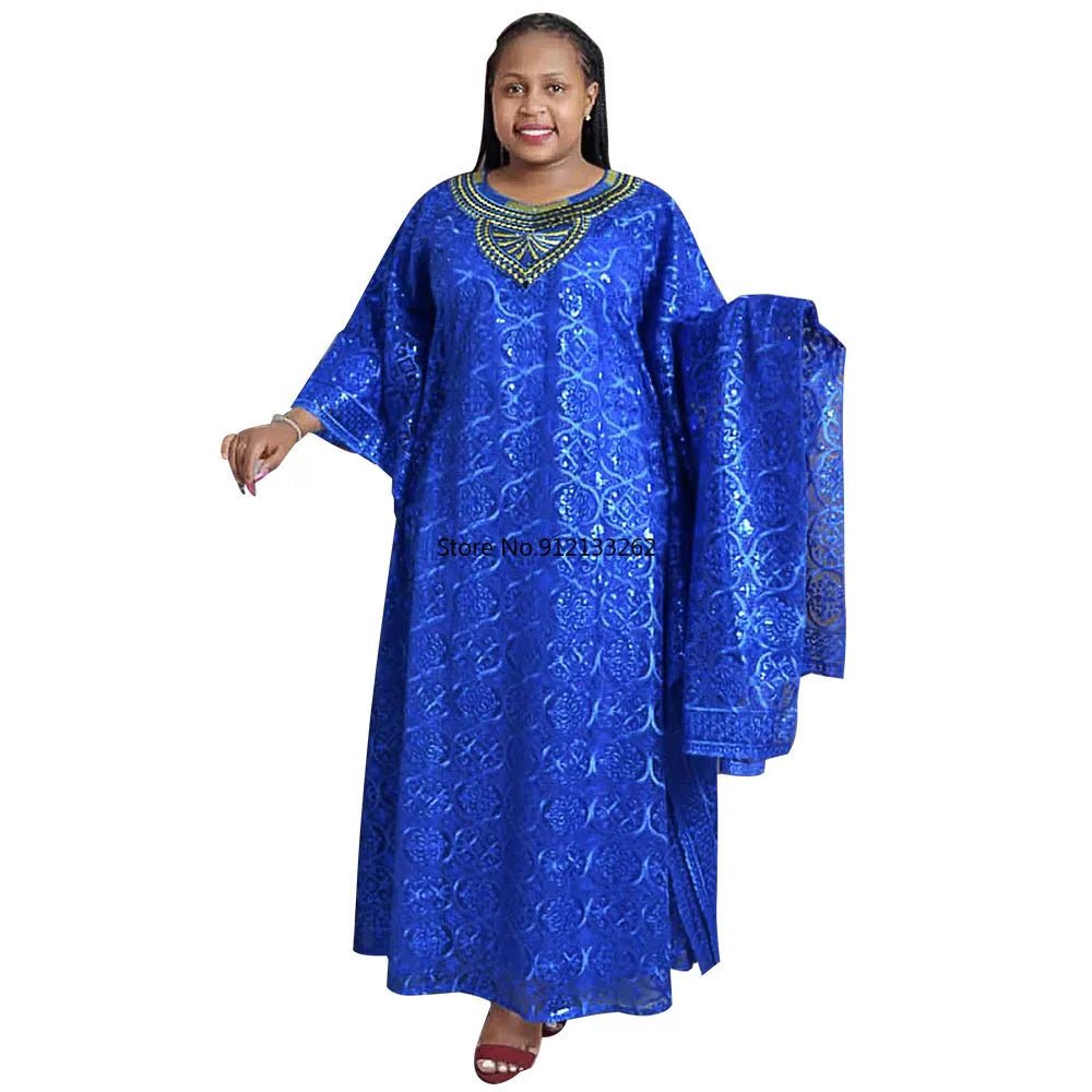 Radiant African Dashiki Dresses Vibrant Spring and Summer Fashion in Blue and Yellow - Flexi Africa - Flexi Africa offers Free Delivery Worldwide - Vibrant African traditional clothing showcasing bold prints and intricate designs