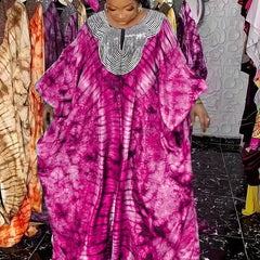 Ramadan All Over Print Sequin Neck Kaftan Dress, Modest Loose Maxi Length Kaftan - Free Delivery Worldwide only at Flexi Africa