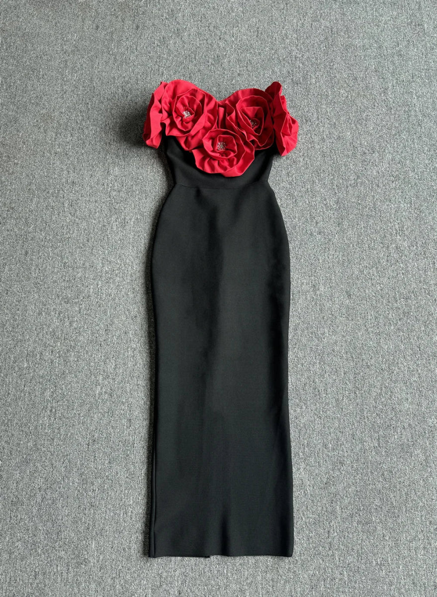 Red Off - Shoulder Floral Bandage Bodycon Dress for Women – Elegant Long Evening & Party Wear - Free Delivery Worldwide only at Flexi Africa