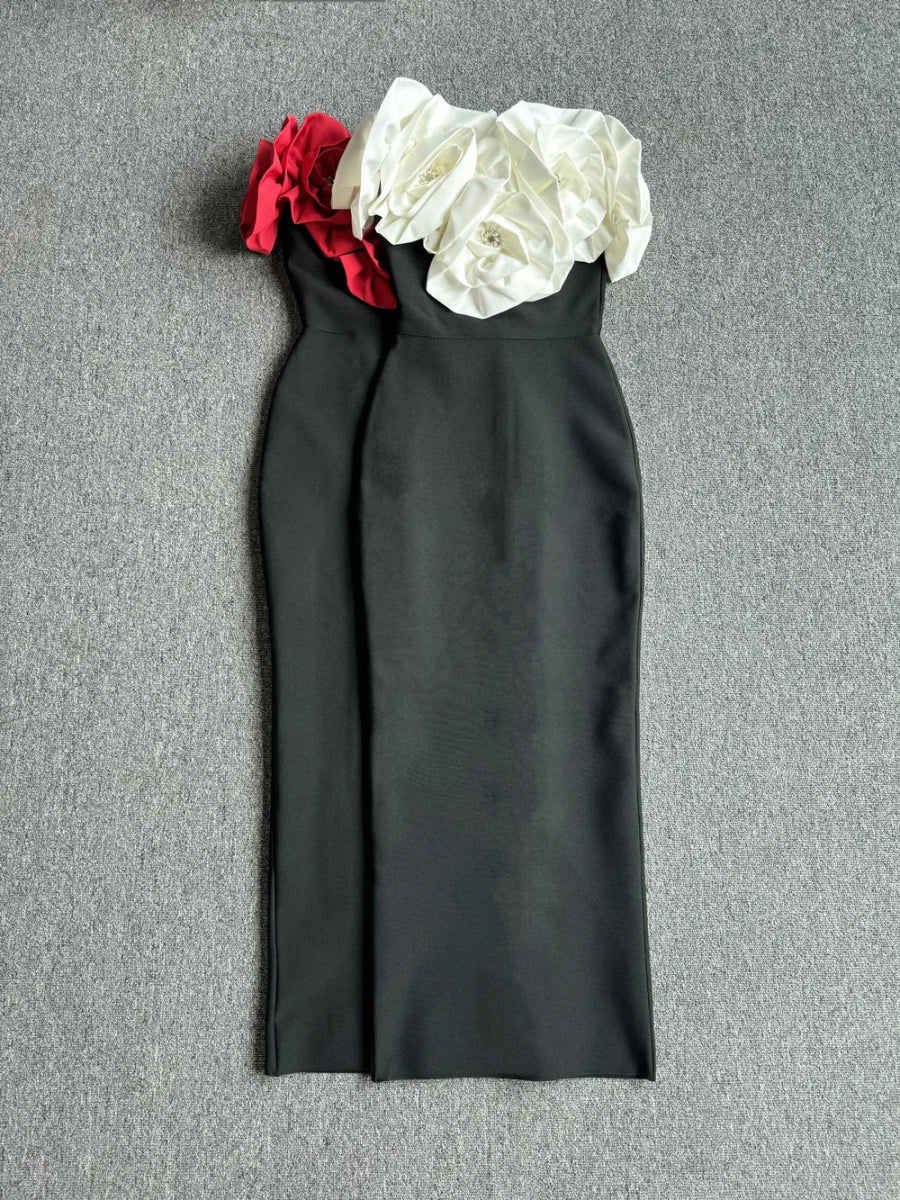 Red Off - Shoulder Floral Bandage Bodycon Dress for Women – Elegant Long Evening & Party Wear - Free Delivery Worldwide only at Flexi Africa