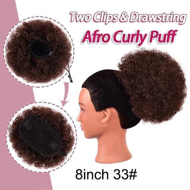 Short Afro Puff Synthetic Hair Bun Chignon Hairpiece Drawstring Ponytail Kinky Curly Updo Clip Hair Extensions - Flexi Africa