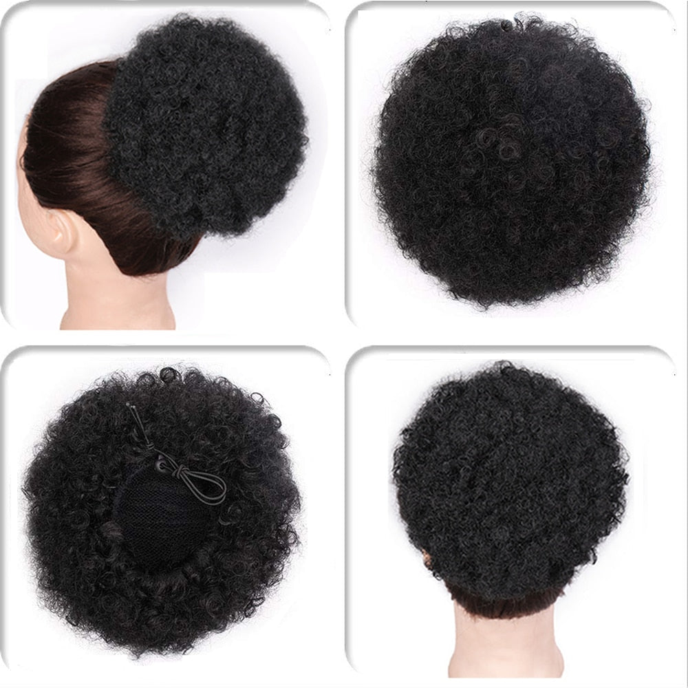 Short Afro Puff Synthetic Hair Bun Chignon Hairpiece Drawstring Ponytail Kinky Curly Updo Clip Hair Extensions - Flexi Africa