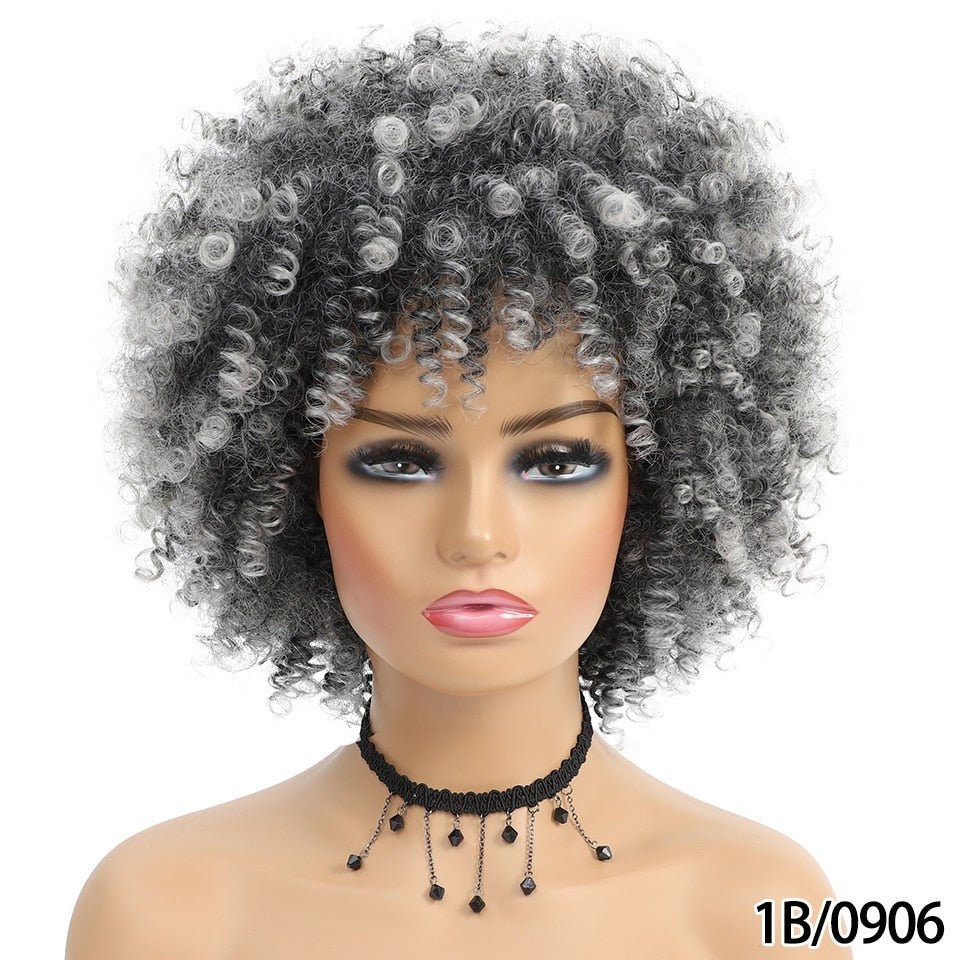 Short Hair Afro Kinky Curly Synthetic Wig With Bangs - Free Delivery Worldwide only at Flexi Africa