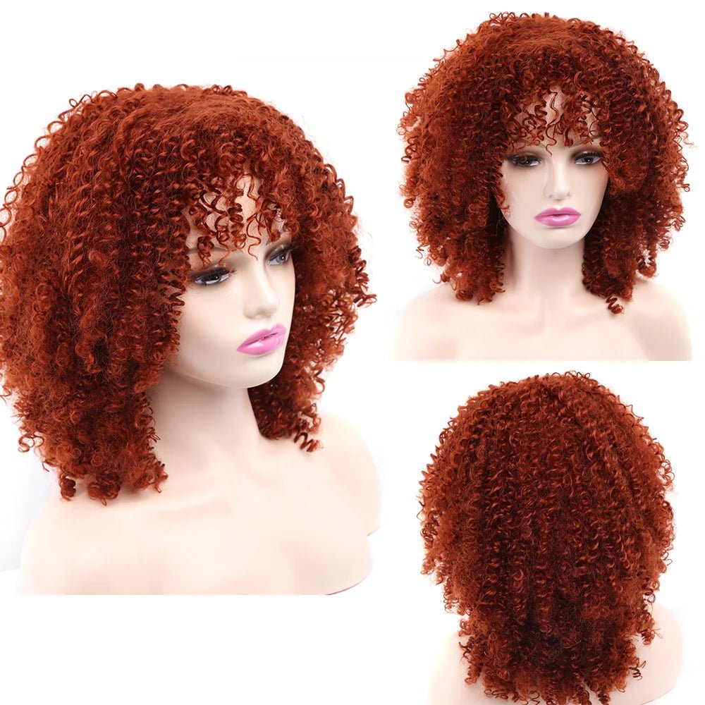 Short Hair Afro Kinky Curly Wigs Soft Curls Hair with Bangs Natural Heat Resistant Synthetic Cosplay Wigs - Free Delivery Worldwide only at Flexi Africa