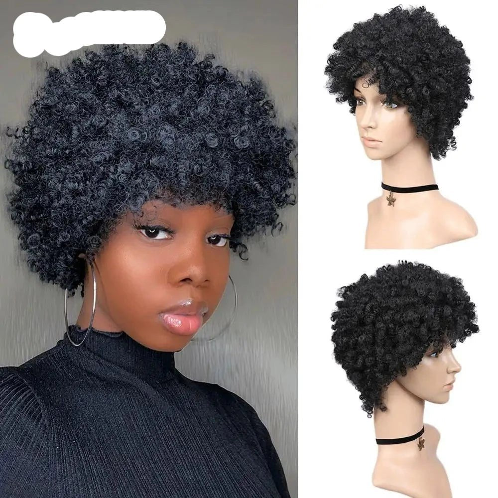 Short Hair Synthetic Wigs Afro Kinky Curly Heat Resistant Women Mixed Brown Cosplay African Hairstyles Daily Wig Flexi Africa