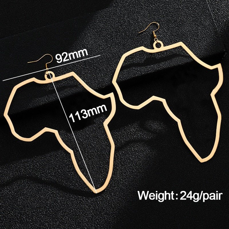 Stainless Steel Africa Map Exaggerate Larger Earring Gold Color African Ornaments Traditional Ethnic Hyperbole Gifts
