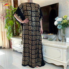 Stunning African Embroidery Flower Dress for Women - Muslim Sequin Embroidery and Scarf Included - Flexi Africa FREE POST