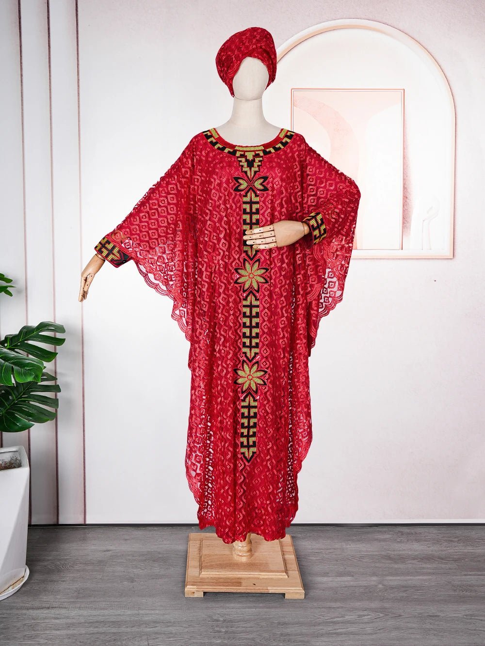 Stunning Muslim Fashion: Traditional African Lace Dashikis with Headtie - Flexi Africa - www.flexiafrica.com - FREE POST