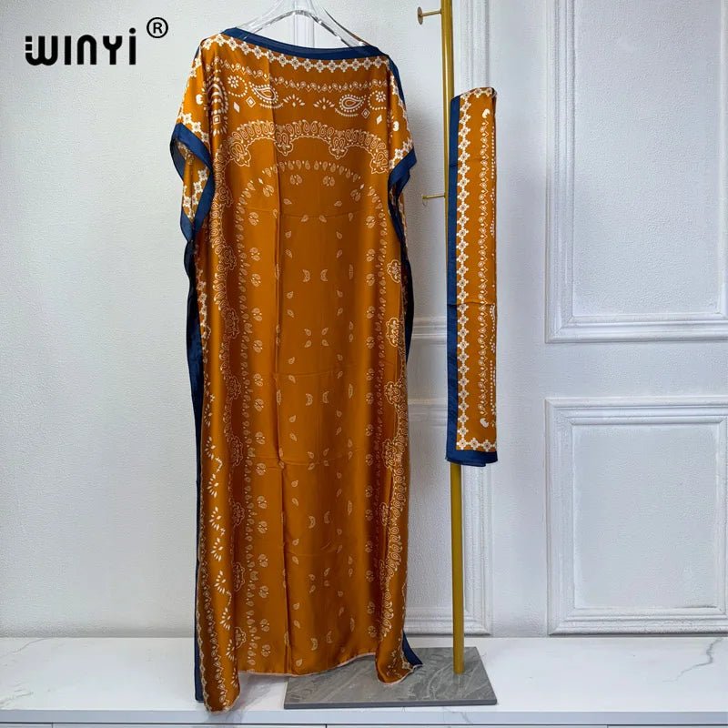 Summer African Kaftan Dress for Women – Boho Print, Loose Fit Party Abaya - Free Delivery Worldwide only at Flexi Africa