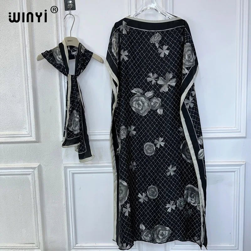 Summer African Kaftan Dress for Women – Boho Print, Loose Fit Party Abaya - Free Delivery Worldwide only at Flexi Africa