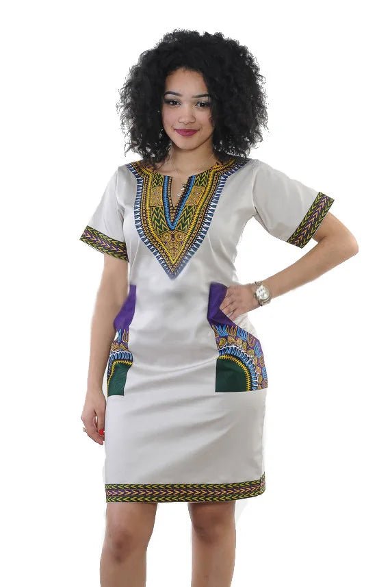 Summer Fashion: African Women's Short Sleeve V-neck Polyester Knee-length Dress - Flexi Africa - www.flexiafrica.com