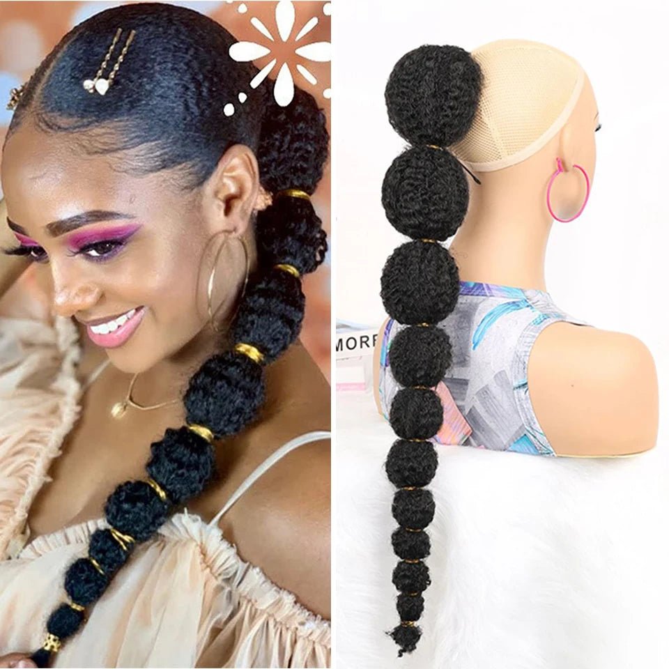 Synthetic Ponytail Hair Extension for Black Women Lantern Bubble Drawstring False Pigtail Afro Puff Kinky Horse Tail Hairpiece - Free Delivery Worldwide only at Flexi Africa