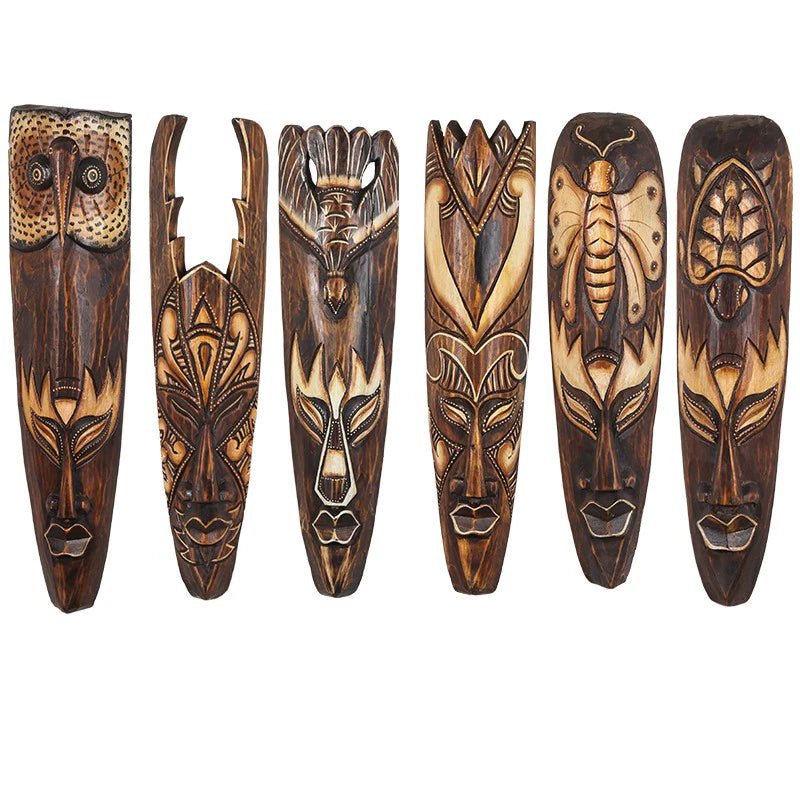 Creative Solid Wood Carved Mask: Decorative Pendant for Shop Background Walls and Crafts Features - Free Delivery Worldwide only at Flexi Africa