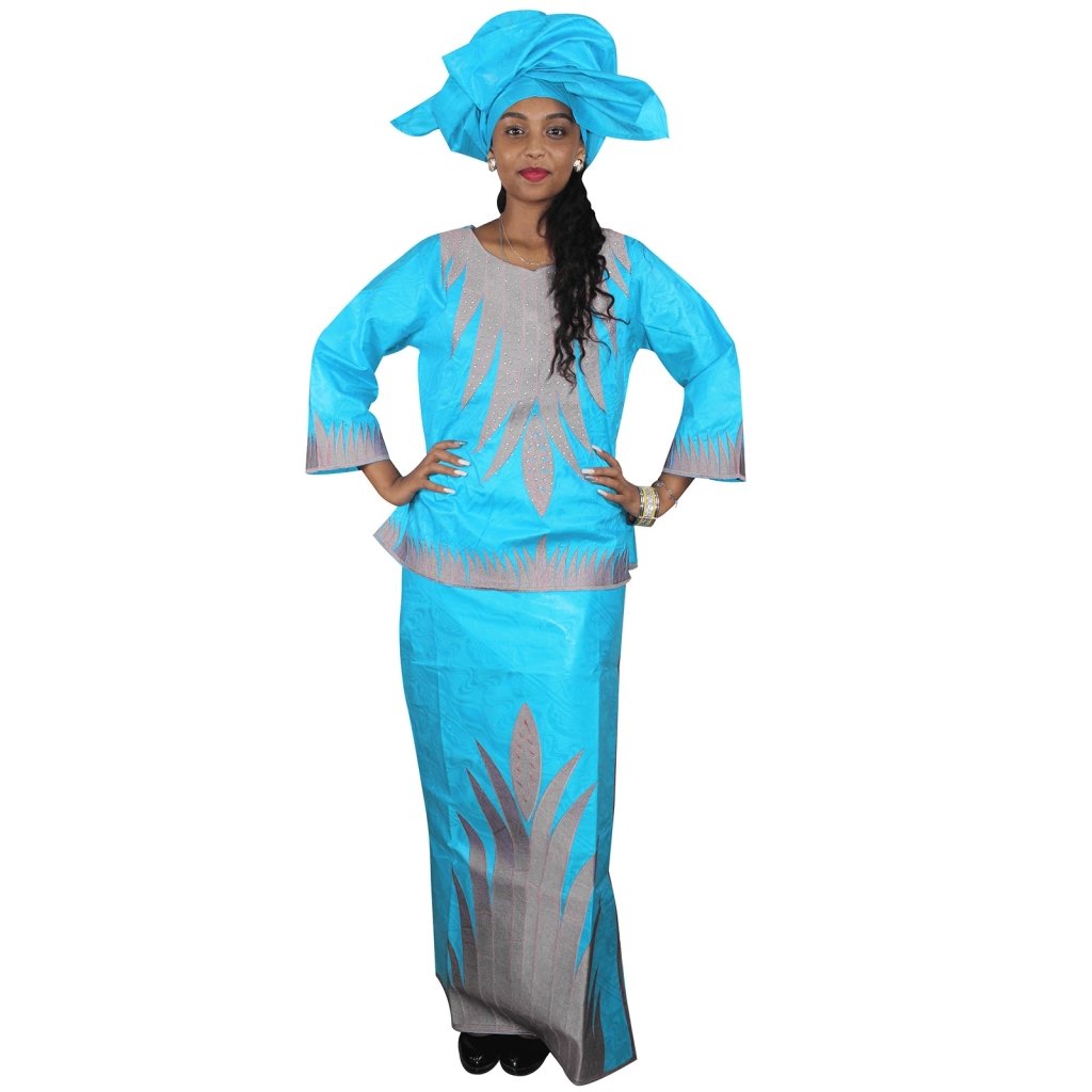 Traditional African Dress Set for Women – 3/4 Sleeve Blouse, Wrapper & Matching Headscarf - Free Delivery Worldwide only at Flexi Africa