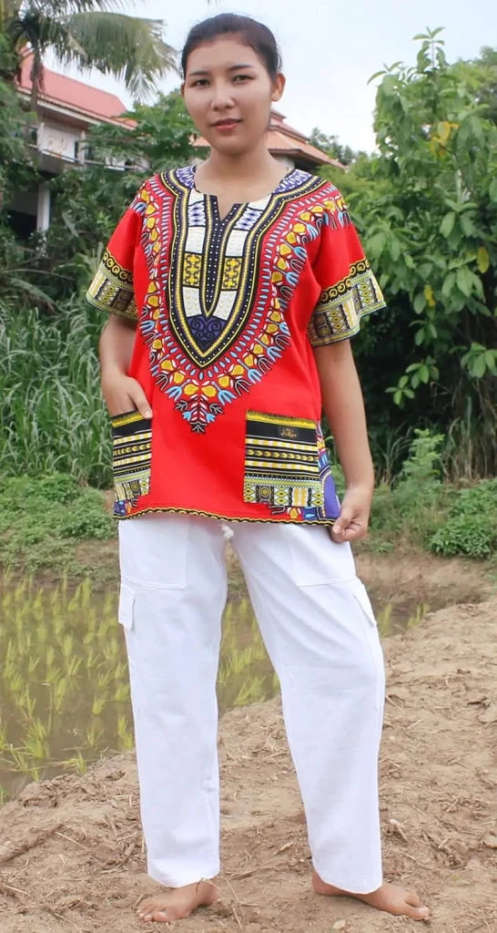 Unisex African Dashiki Cotton Shirt – Boho Hippie Festival Top, 60s 70s Retro Bohemian Style - Free Delivery Worldwide only at Flexi Africa