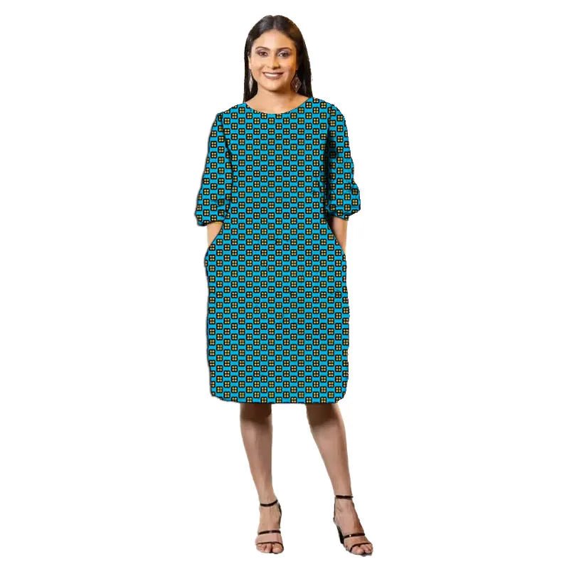 Vibrant Ankara Print Half - Sleeve Dress for Women – African Fashion Wedding & Party Wear - Free Delivery Worldwide only at Flexi Africa