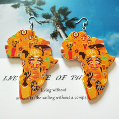 Vintage Heart Map Earrings - Handcrafted with Black Queen Wood - Free Delivery Worldwide only at Flexi Africa