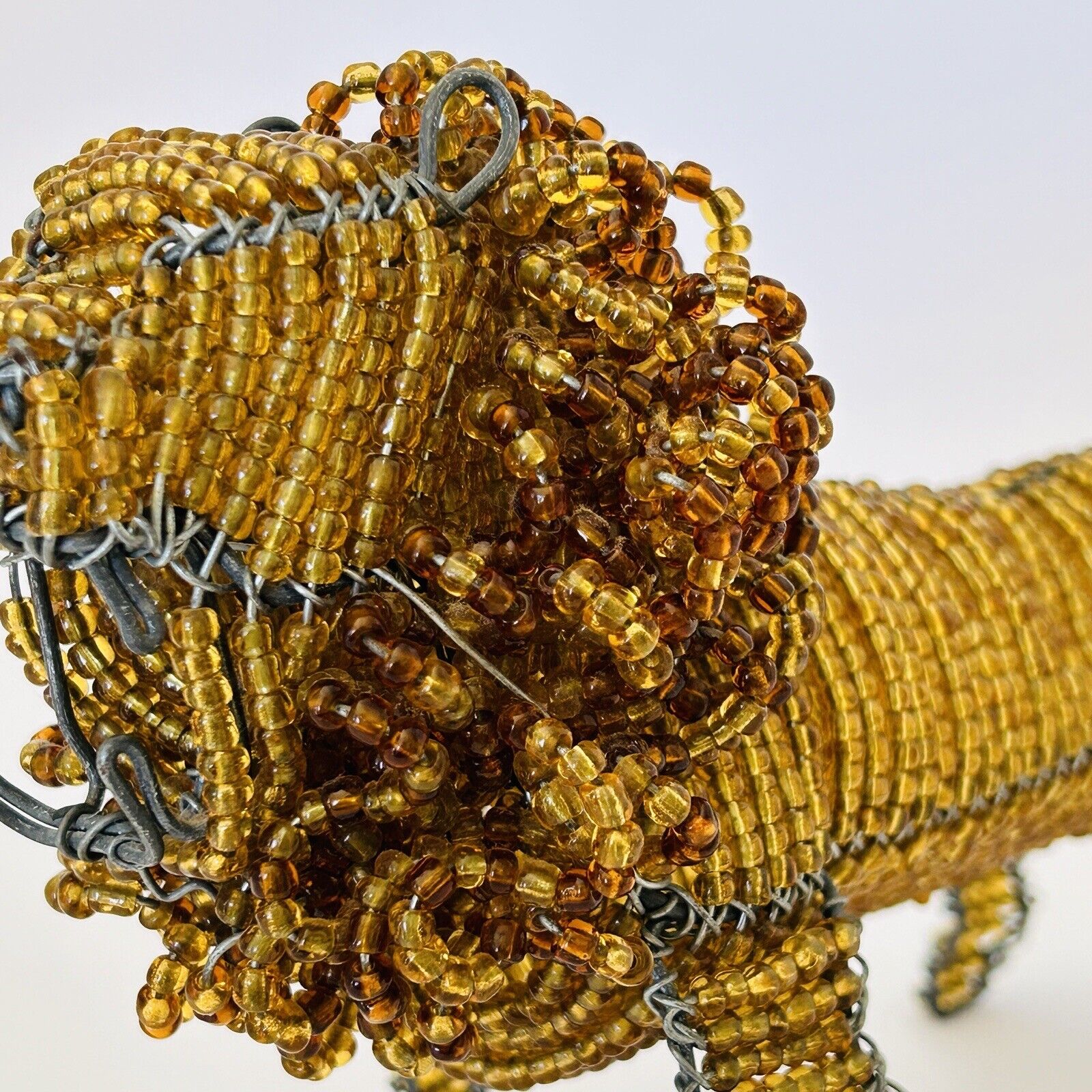 Vintage Retro Lion Glass Bead and Wire Sculpture Figurine African Jungle Unique - Flexi Africa - www.flexiafrica.com