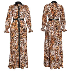 Wild Safari Chic: Plus Size African Print Leopard Maxi Dress with Fashion Abaya - Flexi Africa - www.flexiafrica.com