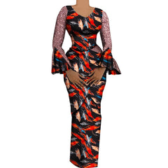 Women African Outfits 2 Pieces Set Shiny Flare Sleeves V Neck Tops and Long Pencil Skirts African Clothes for Women WY9972 - Free Delivery Worldwide only at Flexi Africa