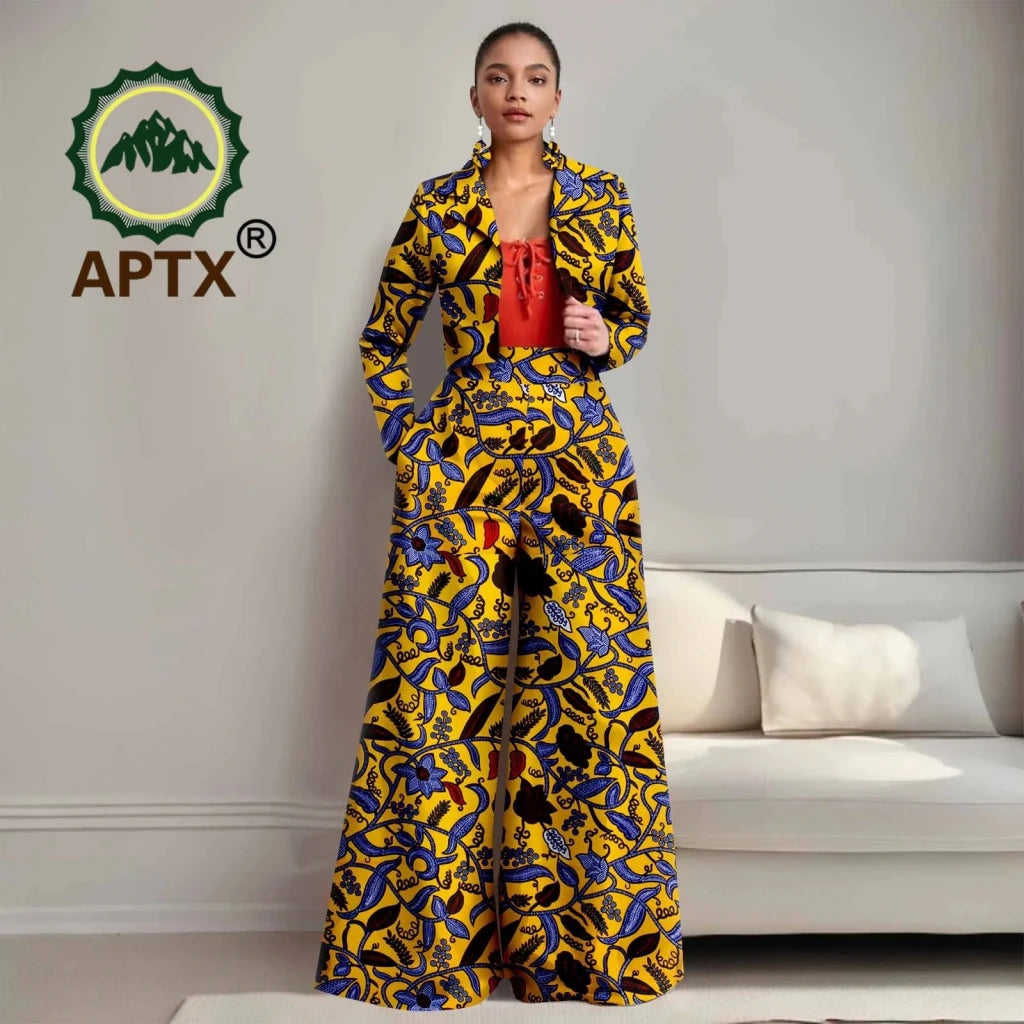 Buy Women’s African Ankara 2PC Outfit – Long Sleeve Top, High-Waist Pants & Earrings for only $104.94 at Flexi Africa!