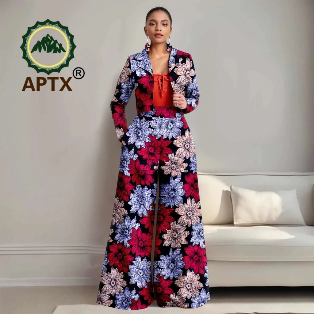 Buy Women’s African Ankara 2PC Outfit – Long Sleeve Top, High-Waist Pants & Earrings for only $104.94 at Flexi Africa!