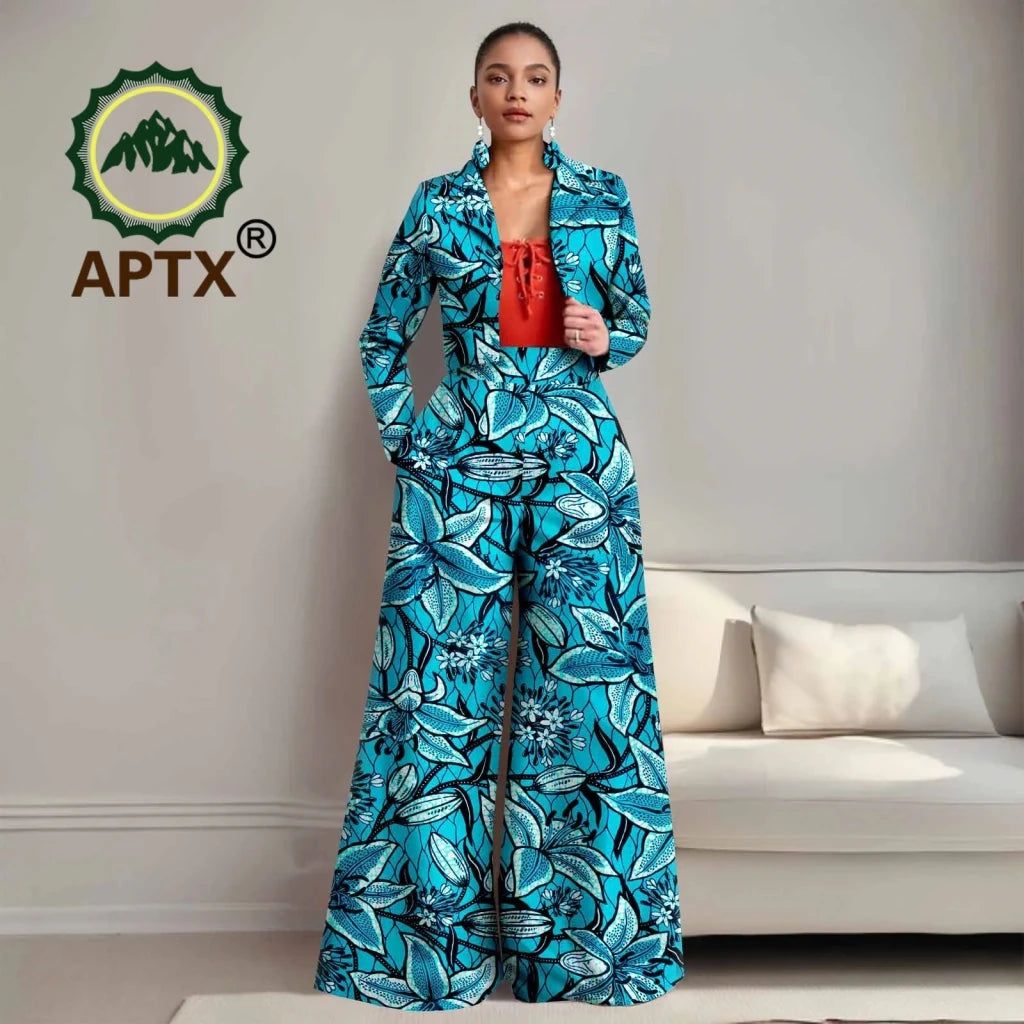 Buy Women’s African Ankara 2PC Outfit – Long Sleeve Top, High-Waist Pants & Earrings for only $104.94 at Flexi Africa!