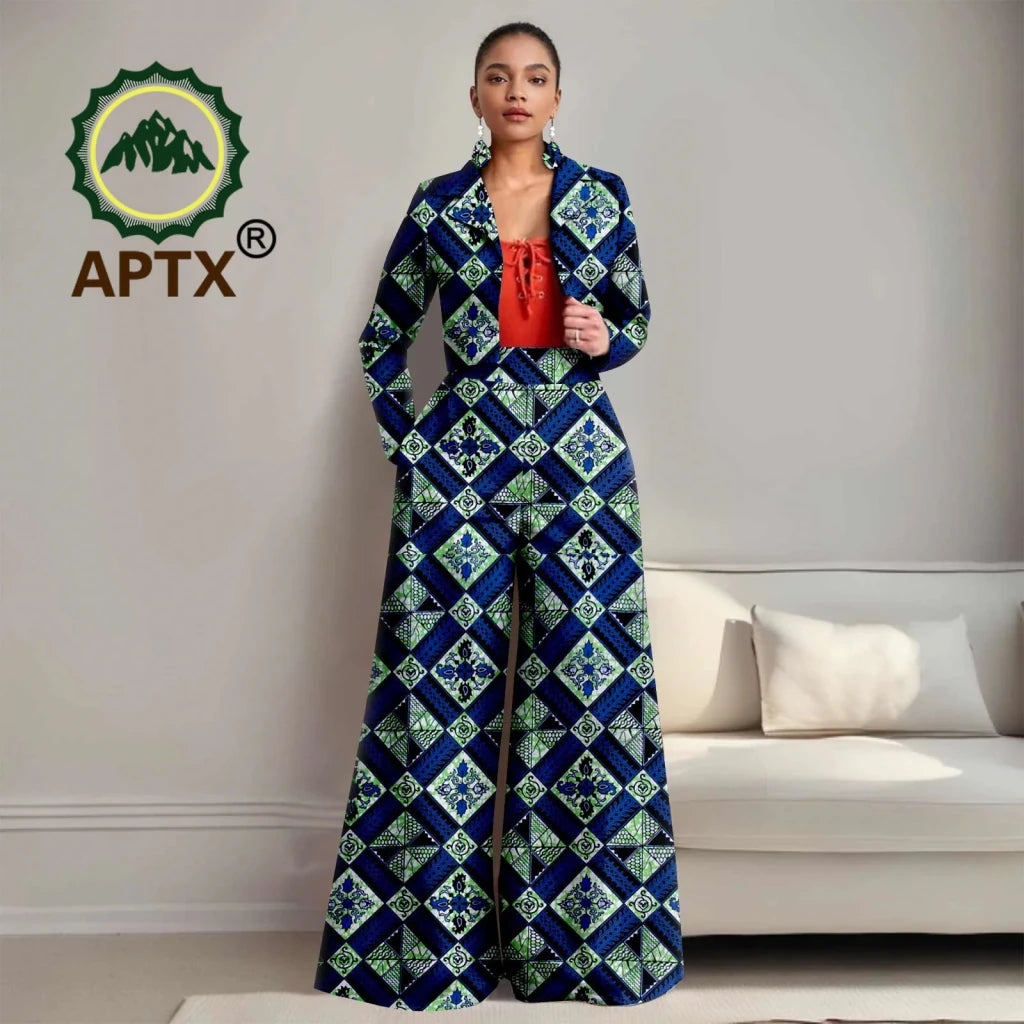 Buy Women’s African Ankara 2PC Outfit – Long Sleeve Top, High-Waist Pants & Earrings for only $104.94 at Flexi Africa!