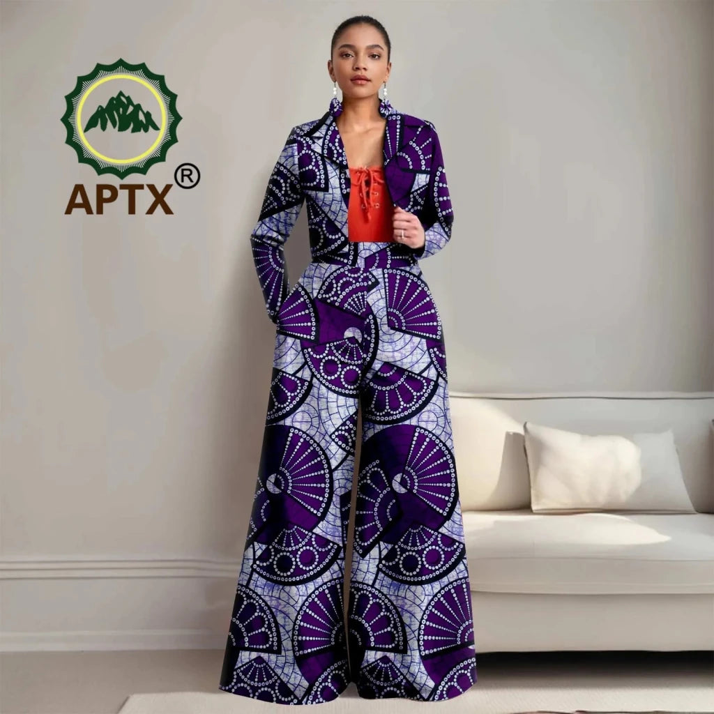 Buy Women’s African Ankara 2PC Outfit – Long Sleeve Top, High-Waist Pants & Earrings for only $104.94 at Flexi Africa!