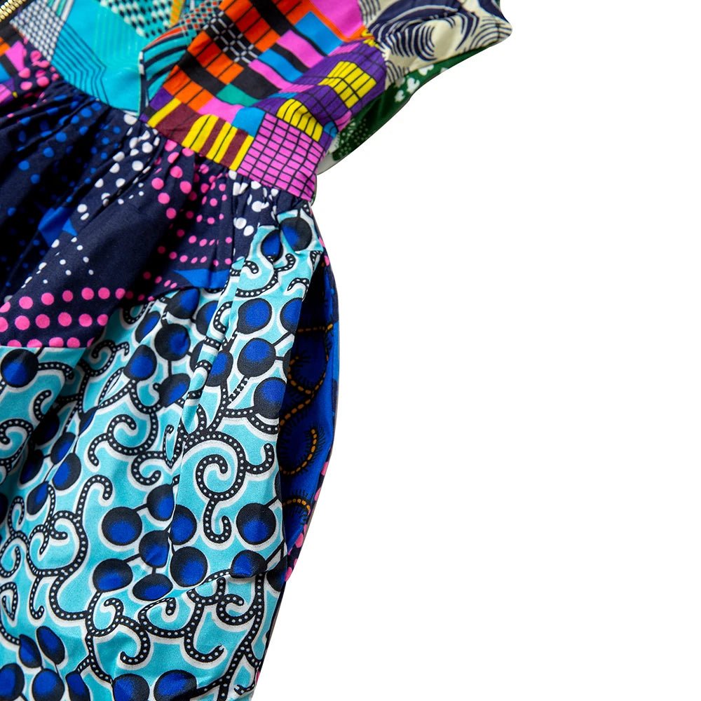 Women’s African Ankara Dress – V Neck Patchwork Print Knee Length Elegant Fashion Dress - Free Delivery Worldwide only at Flexi Africa