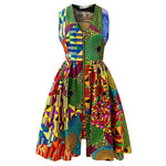 Women’s African Ankara Dress – V Neck Patchwork Print Knee Length Elegant Fashion Dress - Free Delivery Worldwide only at Flexi Africa