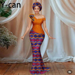 Buy Women’s African Ankara Floral Gown – One-Shoulder Sexy Dress with Matching Headscarf for only $77.22 at Flexi Africa!