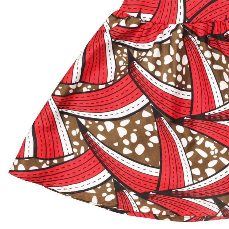 Women's African Ankara Print Maxi Dress - Lotus Sleeve V Neck Traditional Casual Attire - Flexi Africa - www.flexiafrica.com