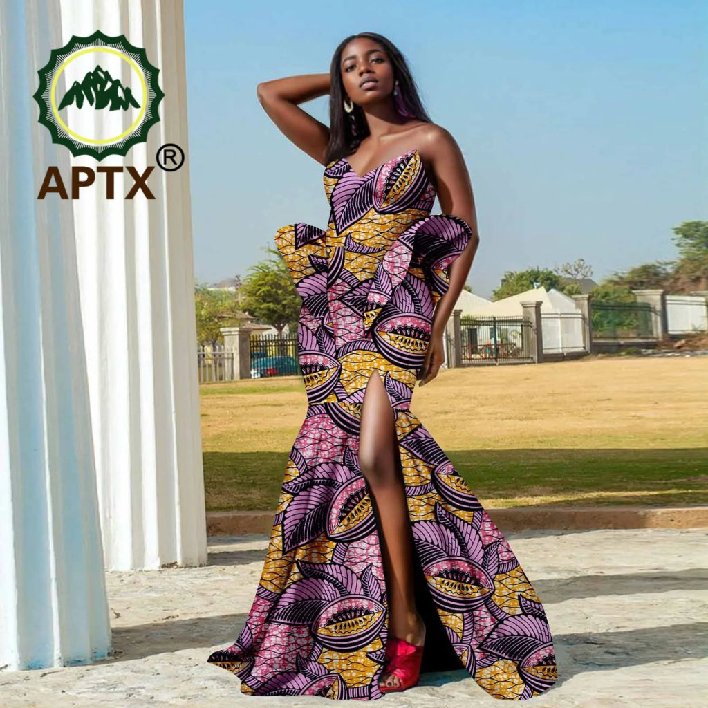 Women’s African Ankara Strapless Dress – Elegant High - Waist Slit Dashiki Party Gown - Free Delivery Worldwide only at Flexi Africa
