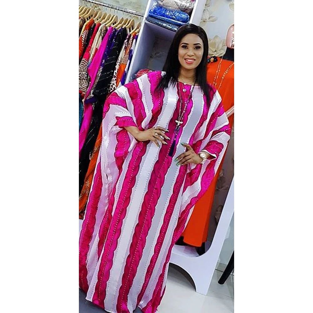 Buy Women's African Bazin Sleeve Dress – Spring Striped Loose Elegant Boubou Robe for only $26.29 at Flexi Africa!