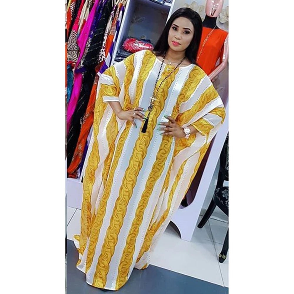 Buy Women's African Bazin Sleeve Dress – Spring Striped Loose Elegant Boubou Robe for only $26.29 at Flexi Africa!