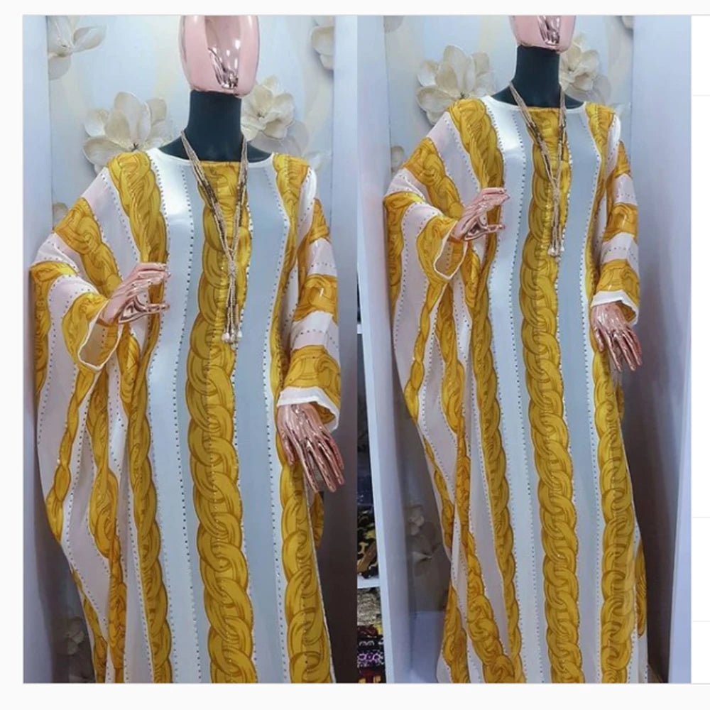 Buy Women's African Bazin Sleeve Dress – Spring Striped Loose Elegant Boubou Robe for only $26.29 at Flexi Africa!
