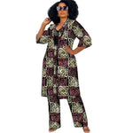 Women’s African Couture Trench Set – Collarless 3/4 Sleeve Print Windbreaker Cardigan with Pants - Free Delivery Worldwide only at Flexi Africa