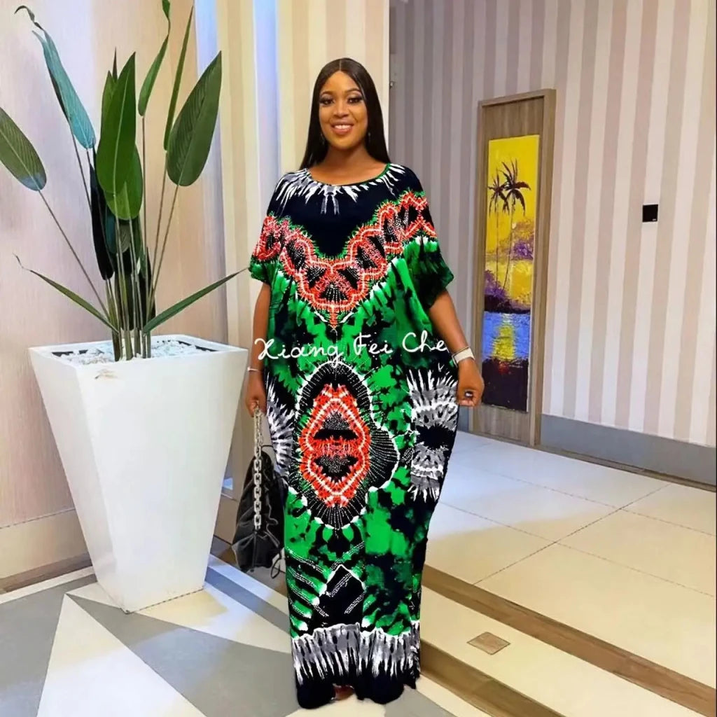 Women’s African Ethnic Cotton Dress – Plus Size Printed Loose Summer Dress - Free Delivery Worldwide only at Flexi Africa