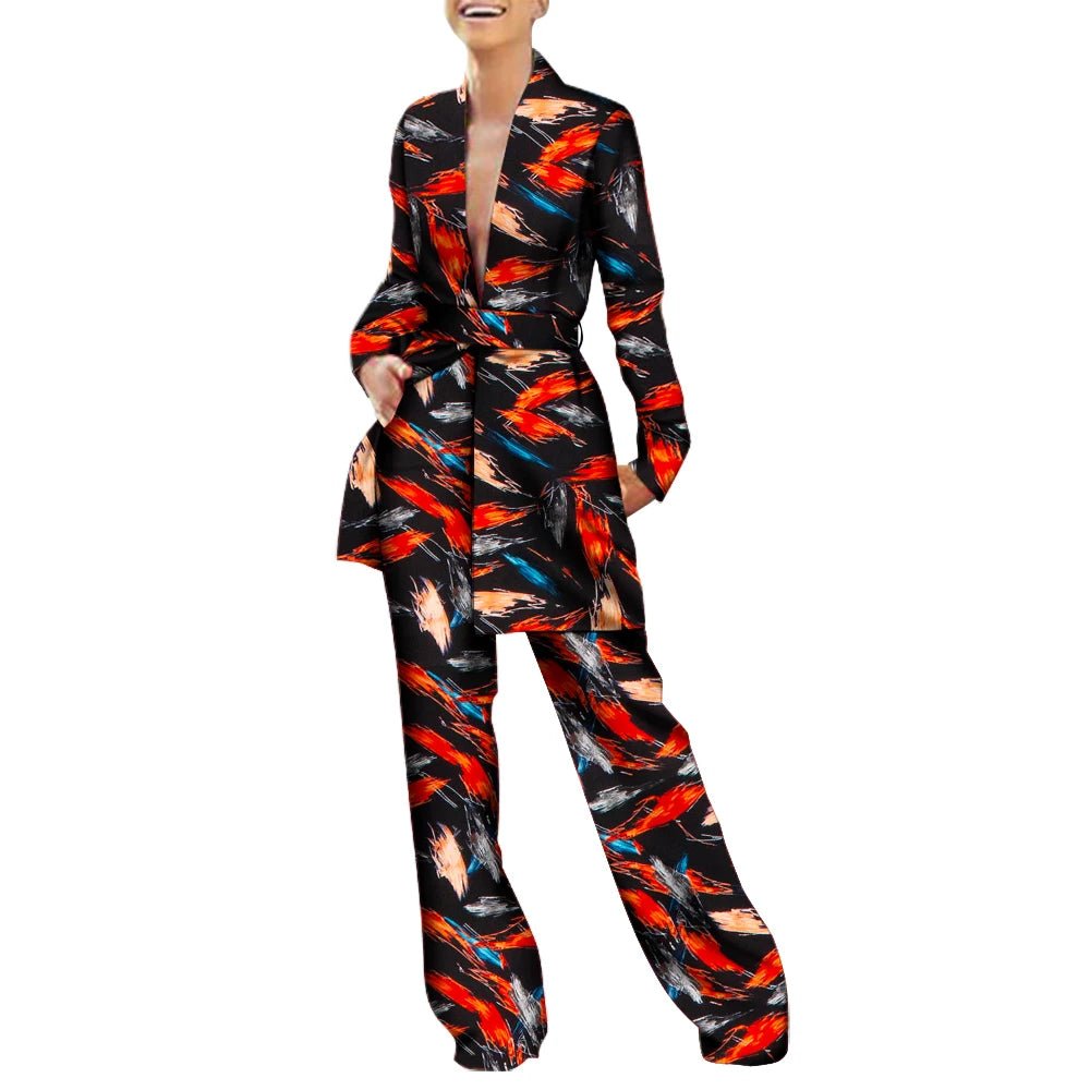 Women’s African Fashion Outfit – Ankara Trench Coat and Long Pants Set - Free Delivery Worldwide only at Flexi Africa