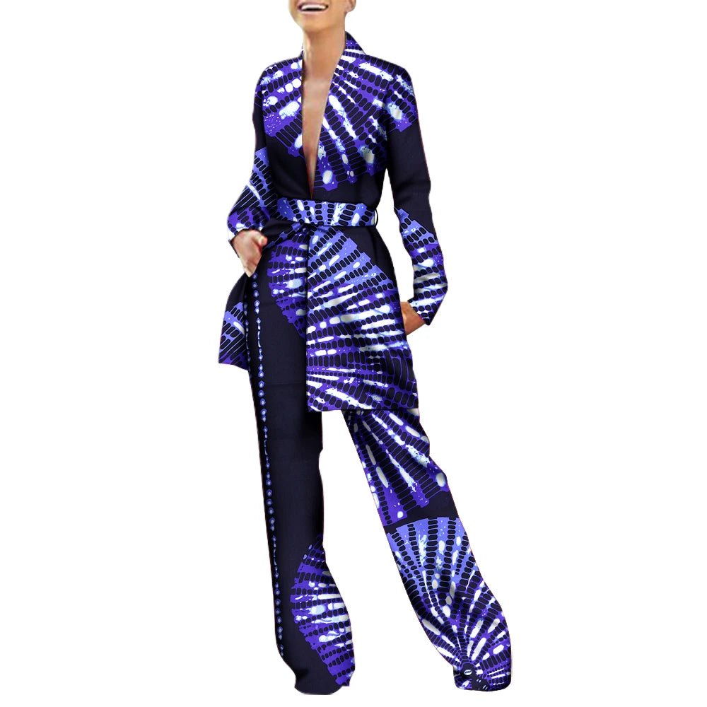 Women’s African Fashion Outfit – Ankara Trench Coat and Long Pants Set - Free Delivery Worldwide only at Flexi Africa