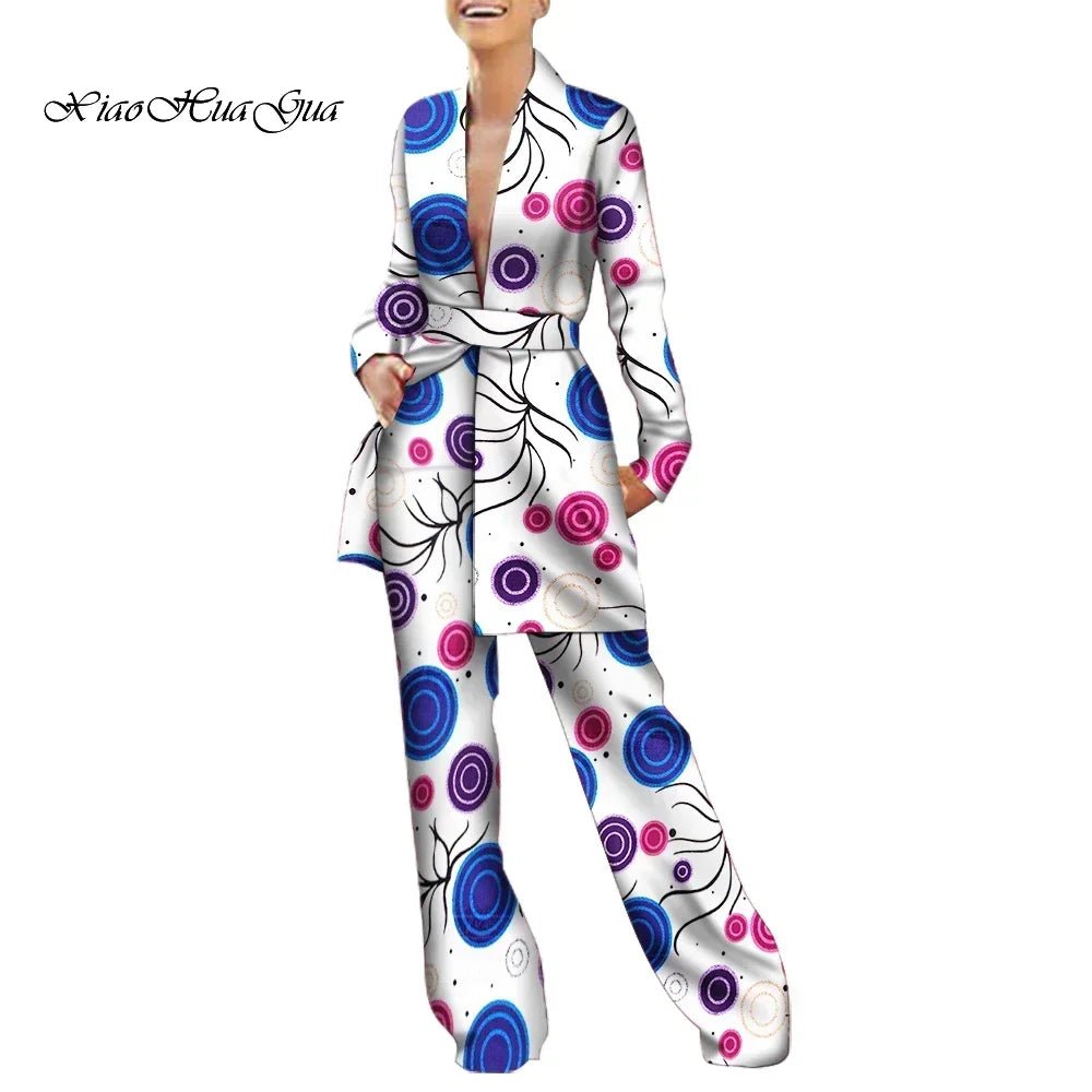 Women’s African Fashion Outfit – Ankara Trench Coat and Long Pants Set - Free Delivery Worldwide only at Flexi Africa
