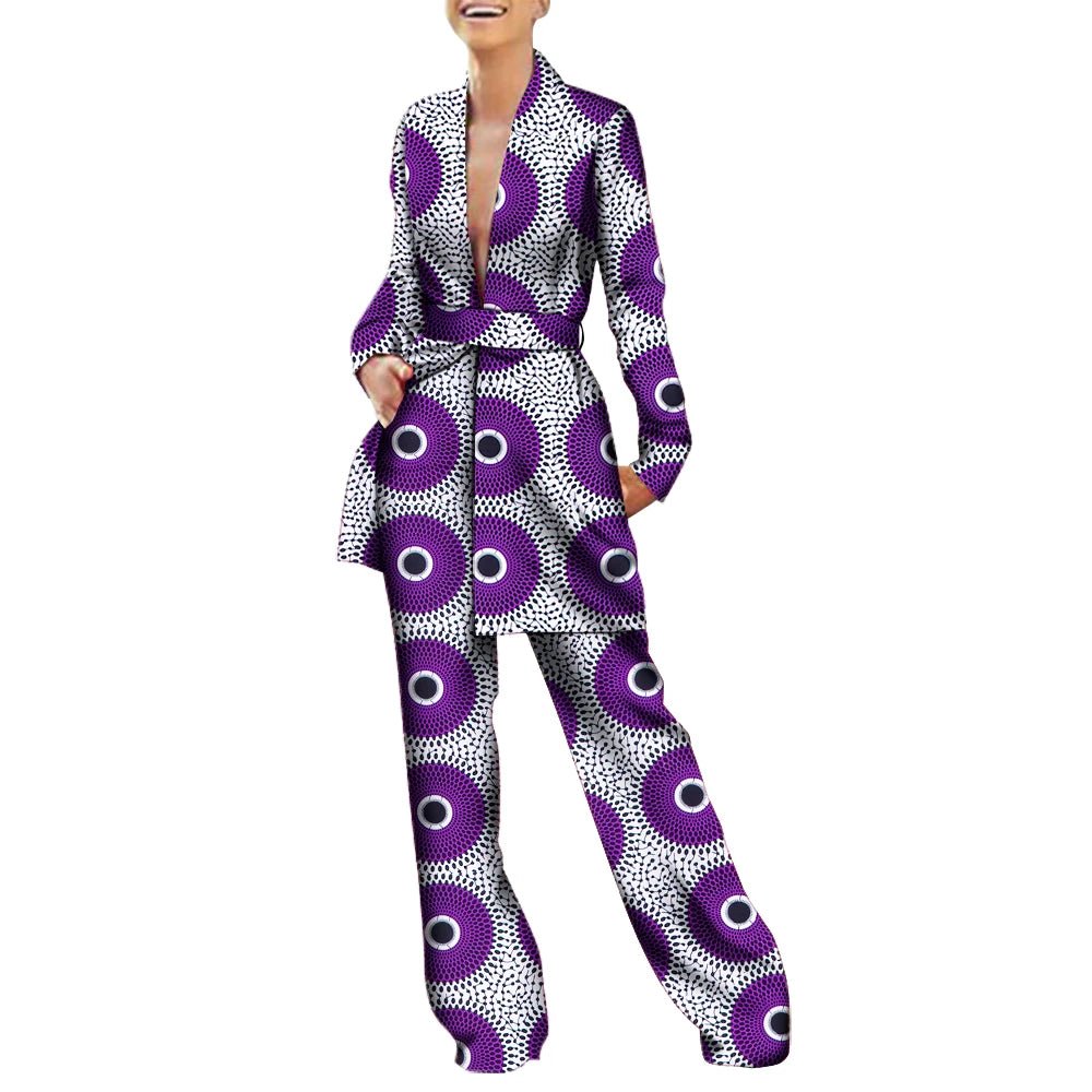 Women’s African Fashion Outfit – Ankara Trench Coat and Long Pants Set - Free Delivery Worldwide only at Flexi Africa
