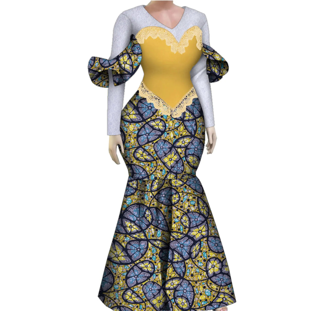 Women’s African Plus Size Evening Dress – Luxury Ankara Lace Mermaid Gown for Wedding & Party - Free Delivery Worldwide only at Flexi Africa