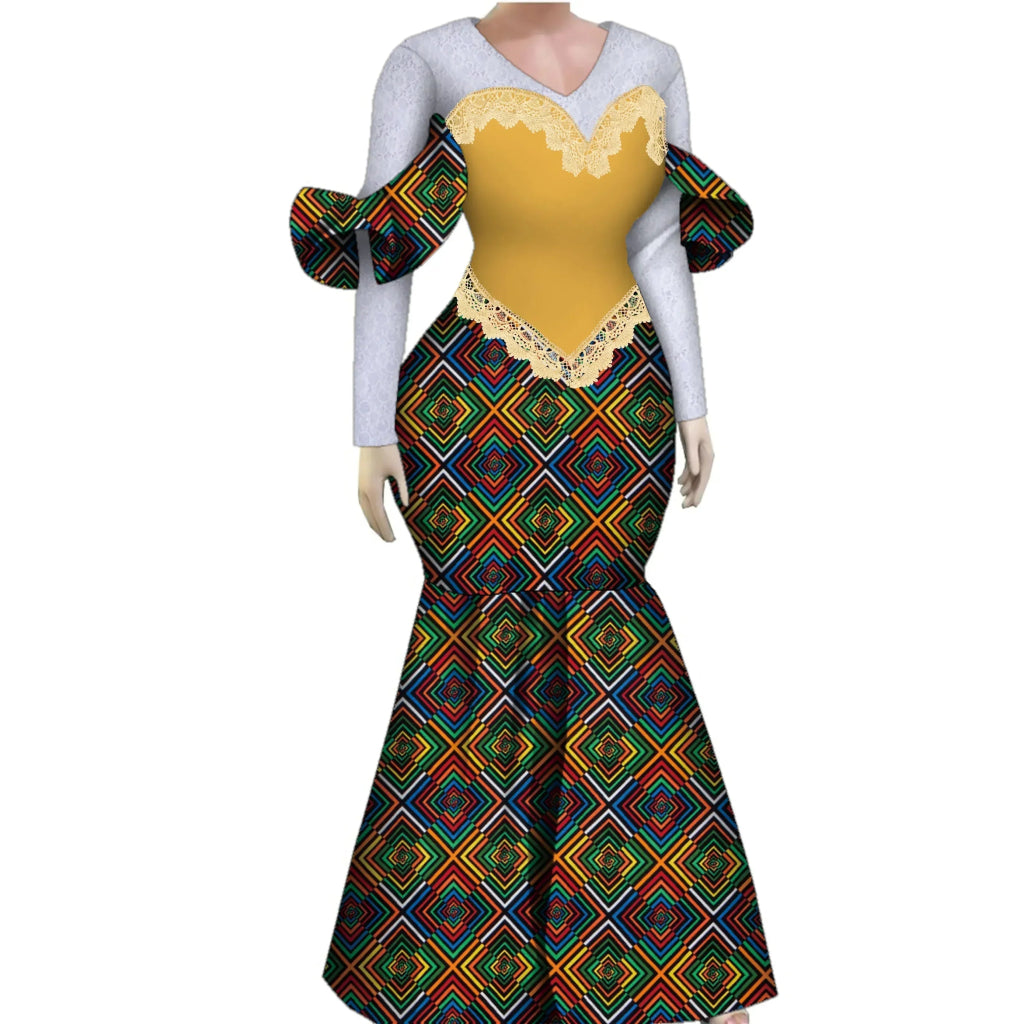 Women’s African Plus Size Evening Dress – Luxury Ankara Lace Mermaid Gown for Wedding & Party - Free Delivery Worldwide only at Flexi Africa