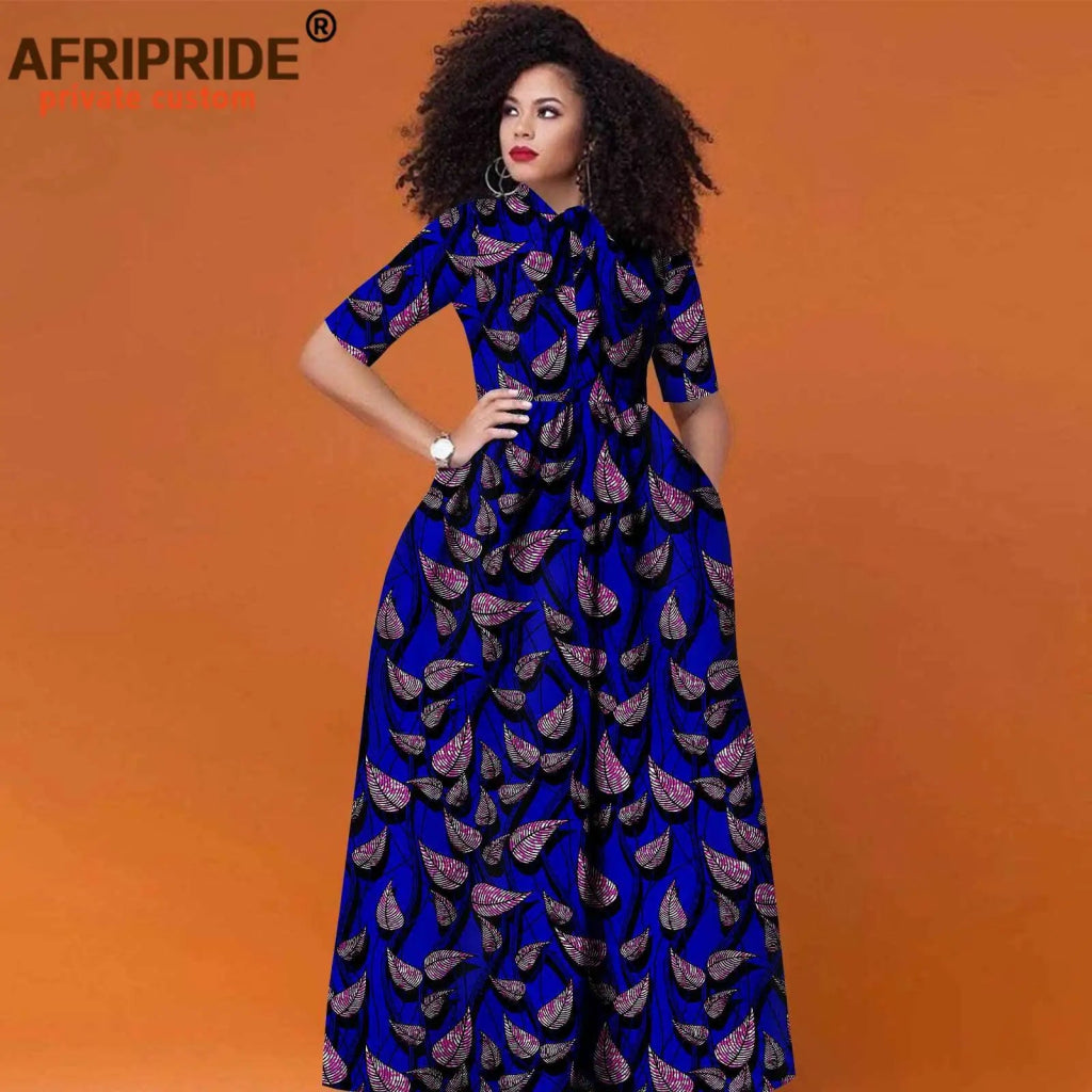 Women’s African Print Maxi Dress – Traditional High Waist Ankara Half Sleeve Attire - Free Delivery Worldwide only at Flexi Africa